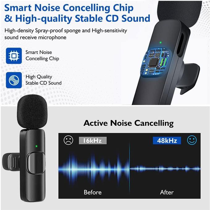 K9 Dual Wireless Microphone – Rechargeable Lapel Mic for Type-C Android, iPhone and iOS (Plug and Play, 20m Range