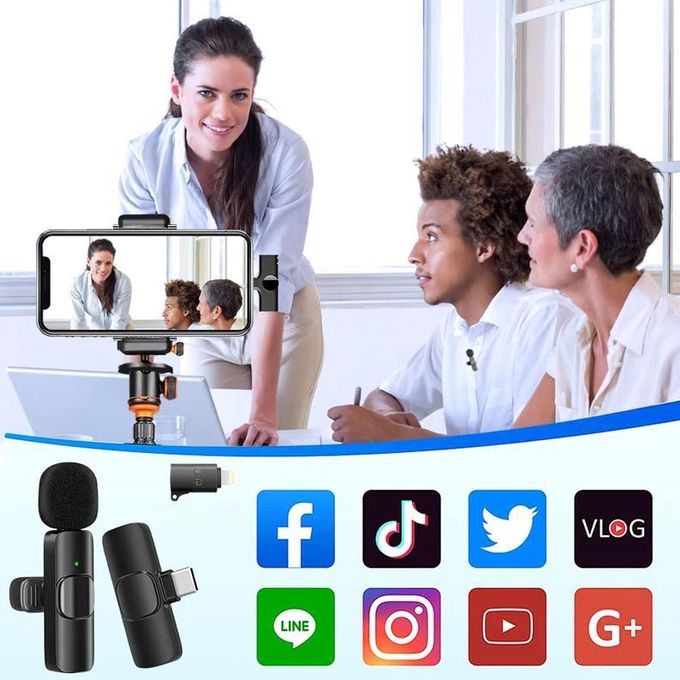 K9 Dual Wireless Microphone – Rechargeable Lapel Mic for Type-C Android, iPhone and iOS (Plug and Play, 20m Range