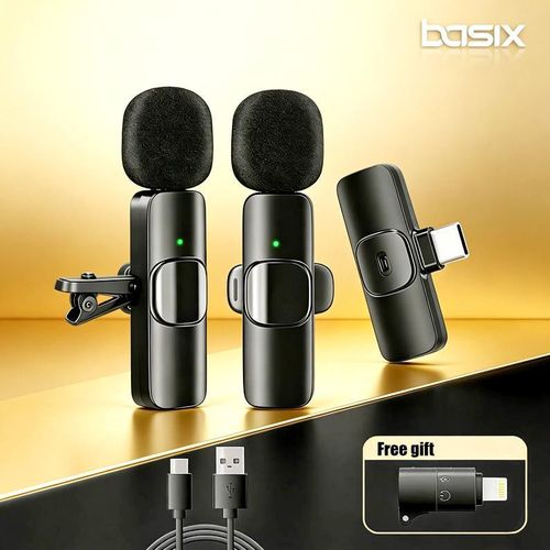 K9 Dual Wireless Microphone – Rechargeable Lapel Mic for Type-C Android, iPhone and iOS (Plug and Play, 20m Range