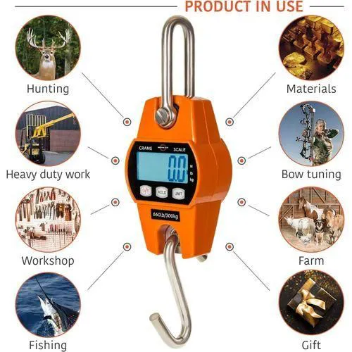 High Quality 300 KG Digital Hanging Digital Weigh Scale With Accurate Sensors, Handheld 300Kg Mini Crane Scale With Hooks For Meat Butchery Farm Hunting