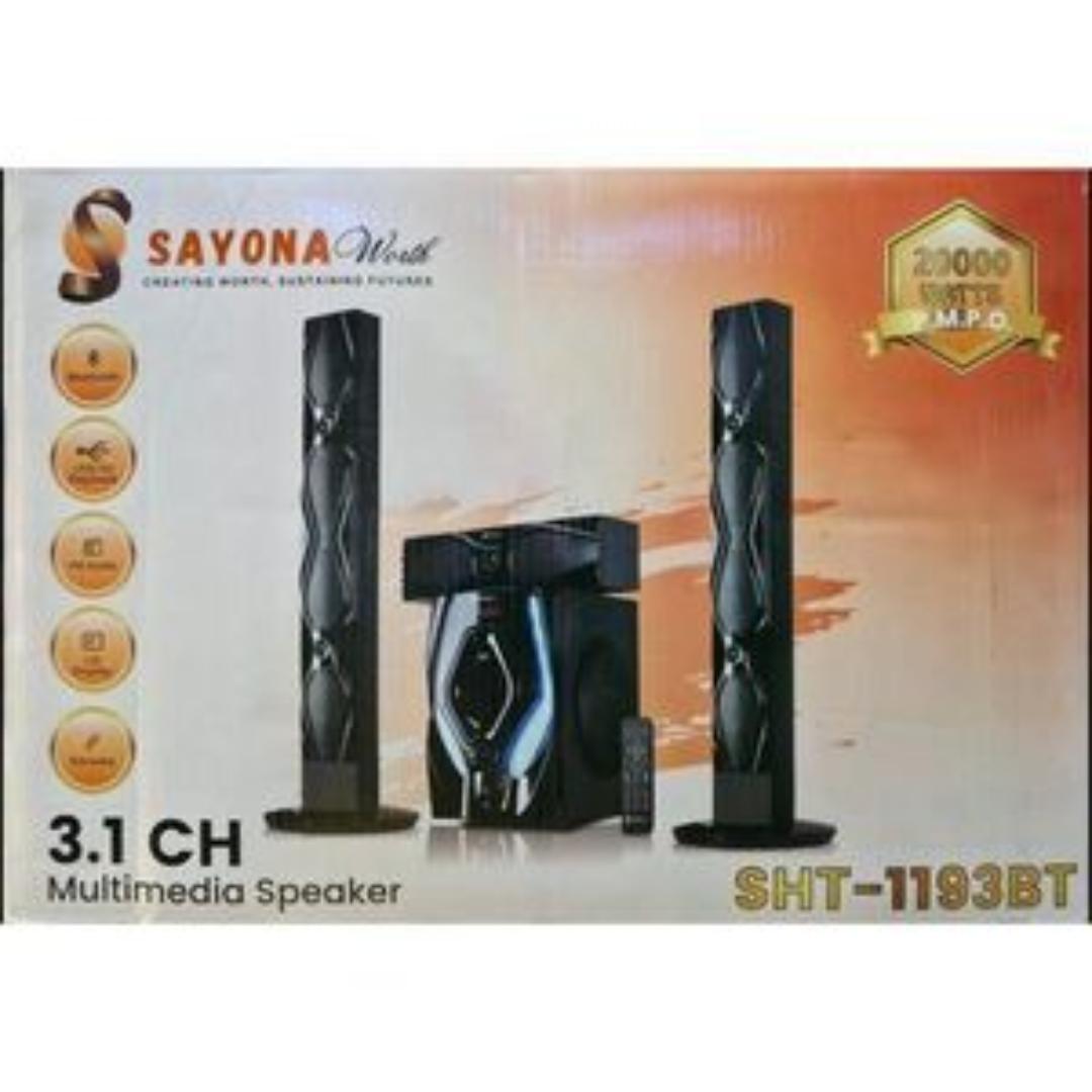 Sayona worth  SHT-1193BT 18000W PMPO Bluetooth Subwoofer System Tall Boys Speakers Home Theatre System. SAYONA TALL BOY HOMETHEATRE SPEAKER SYSTEM .  Sayona 3.1CH WOOFER BLUETOOTH SPEAKER