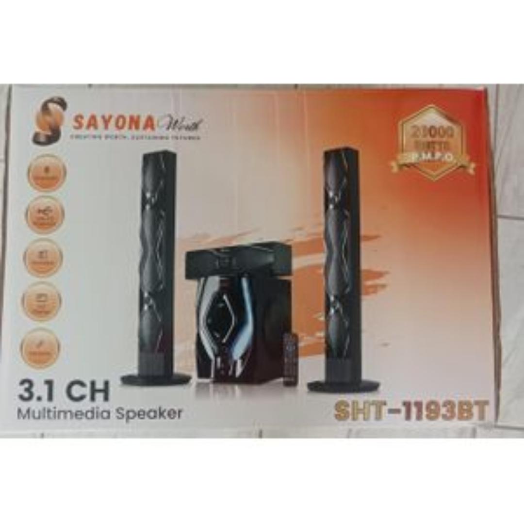 Sayona worth  SHT-1193BT 18000W PMPO Bluetooth Subwoofer System Tall Boys Speakers Home Theatre System. SAYONA TALL BOY HOMETHEATRE SPEAKER SYSTEM .  Sayona 3.1CH WOOFER BLUETOOTH SPEAKER