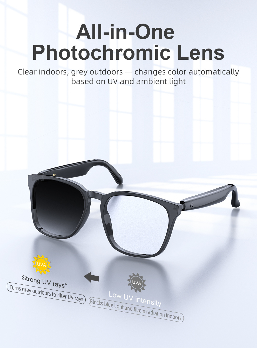 AI translation smart glasses photochromic Bluetooth listening, calling, music multifunctional driving audio glasses
