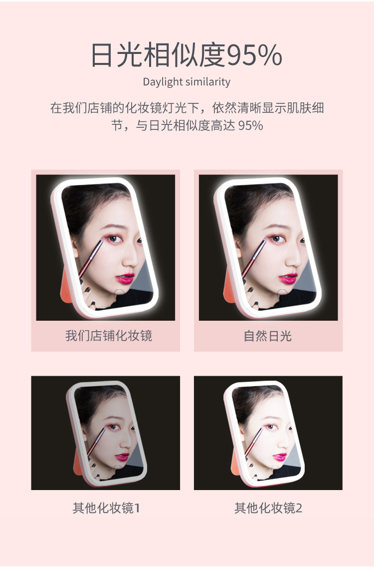 Hot selling LED makeup mirror for dormitory desktop high-definition tri color light mirror, portable and portable folding repair