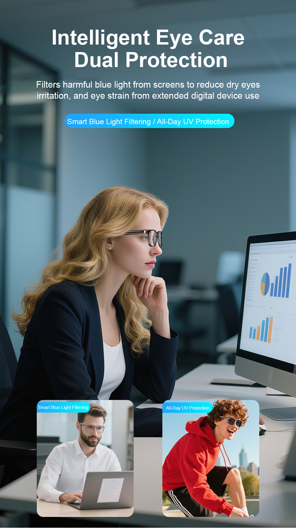 AI translation smart glasses photochromic Bluetooth listening, calling, music multifunctional driving audio glasses