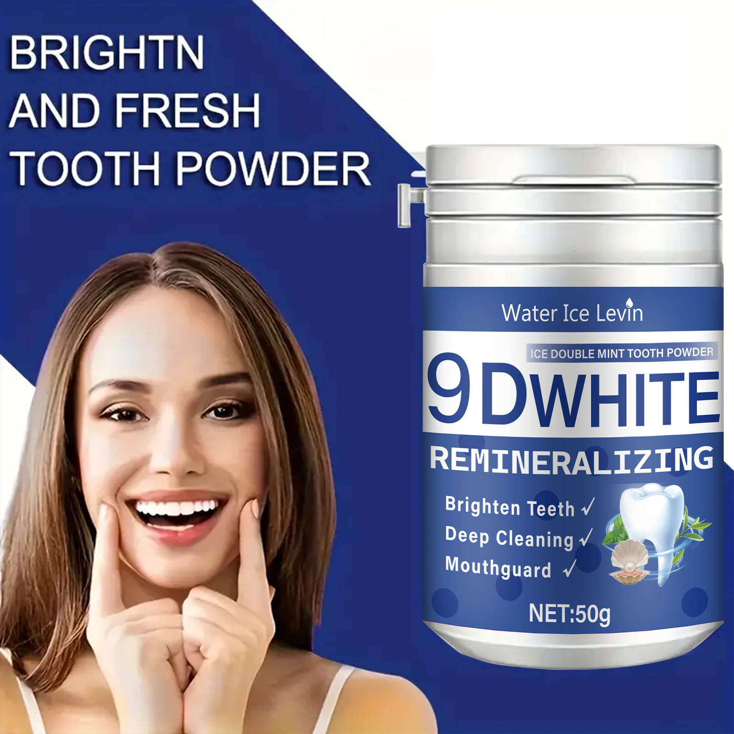 Water Ice Levin Tooth Whitening Powder Tooth Cleaning Freshens Breath Oral Care Tooth Cleaning Powder 50g