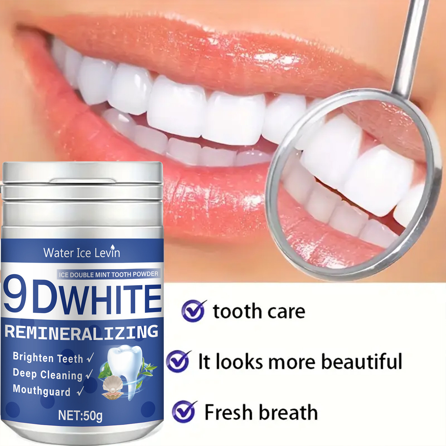 Water Ice Levin Tooth Whitening Powder Tooth Cleaning Freshens Breath Oral Care Tooth Cleaning Powder 50g