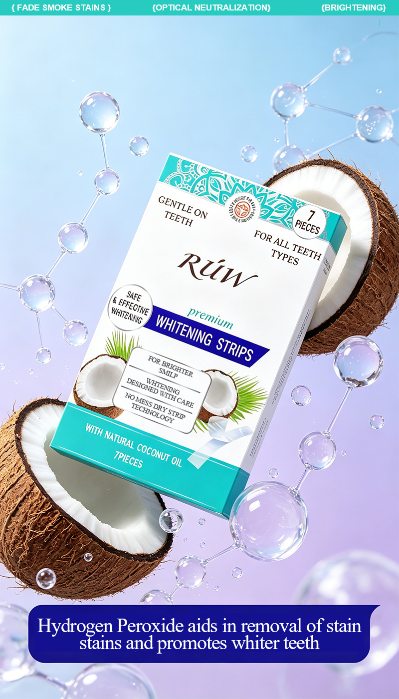 Cross border popular coconut oil bright white tooth patch, gentle cleaning tooth patch, cigarette and tea stain removal tooth patch, 7pc