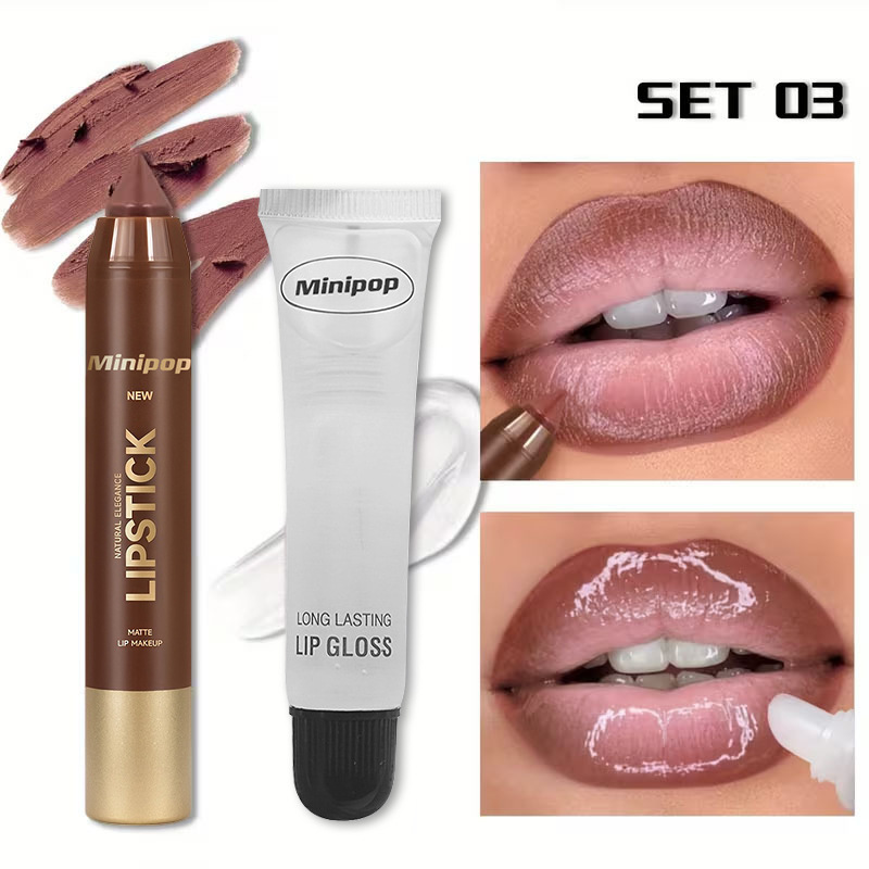 MINIPOP Lip Color Lip Oil Two Pack Matte Mist Mouth Red Lip Liner Pen Waterproof Lasting Makeup view 7