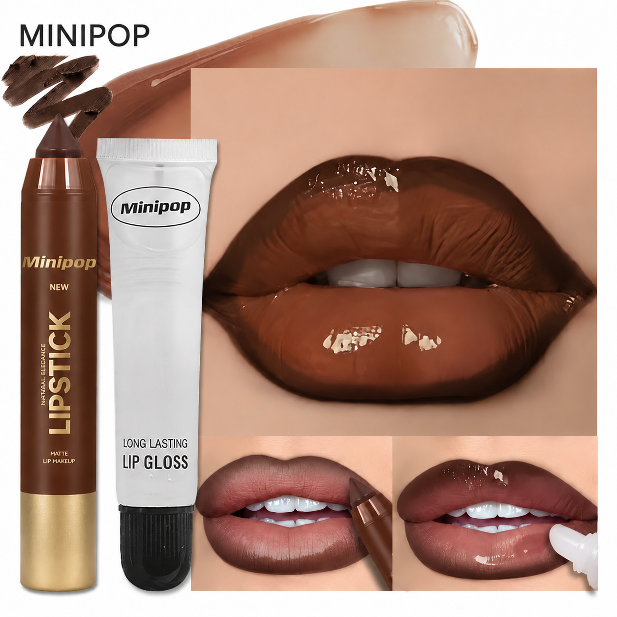 MINIPOP Lip Color Lip Oil Two Pack Matte Mist Mouth Red Lip Liner Pen Waterproof Lasting Makeup view 3