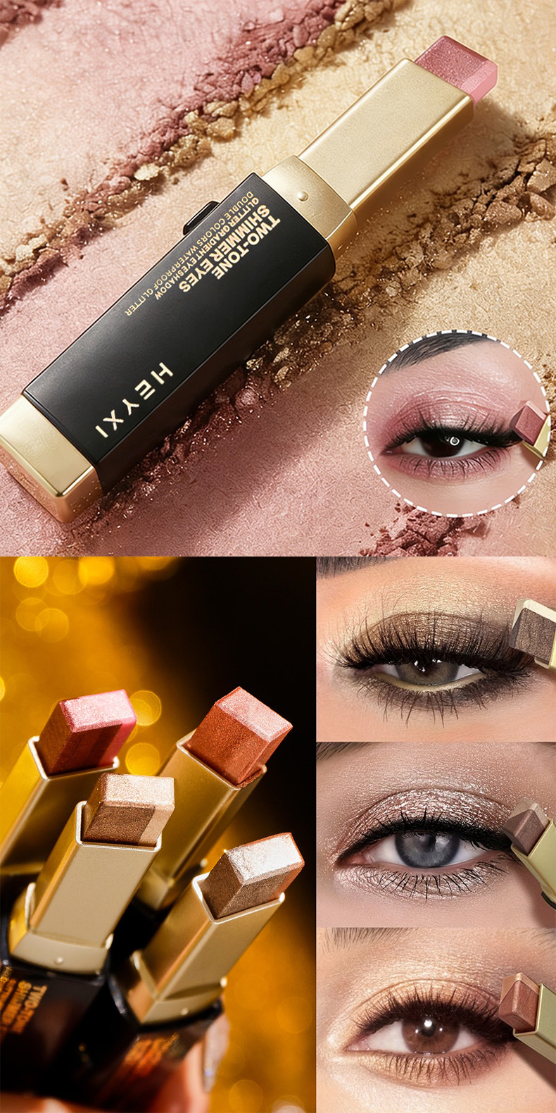 HEYXI cross-border popular flash eye shadow stick twilight eye shadow set with two-color gradient waterproof eye shadow pen view 3