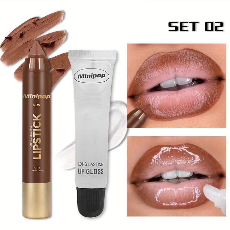 MINIPOP Lip Color Lip Oil Two Pack Matte Mist Mouth Red Lip Liner Pen Waterproof Lasting Makeup view 6