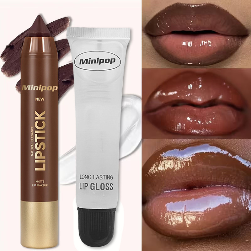 MINIPOP Lip Color Lip Oil Two Pack Matte Mist Mouth Red Lip Liner Pen Waterproof Lasting Makeup view 4