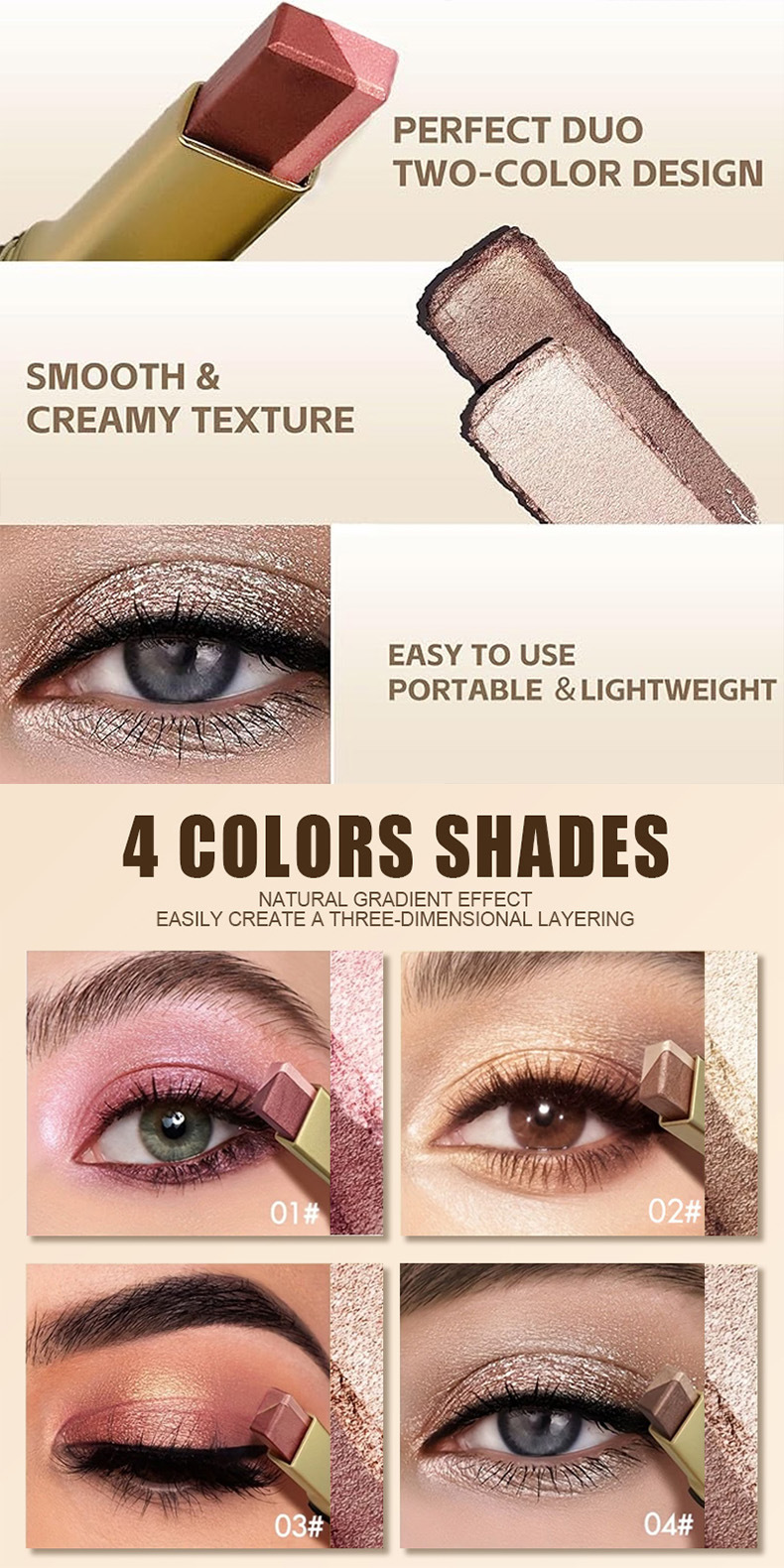 HEYXI cross-border popular flash eye shadow stick twilight eye shadow set with two-color gradient waterproof eye shadow pen view 4