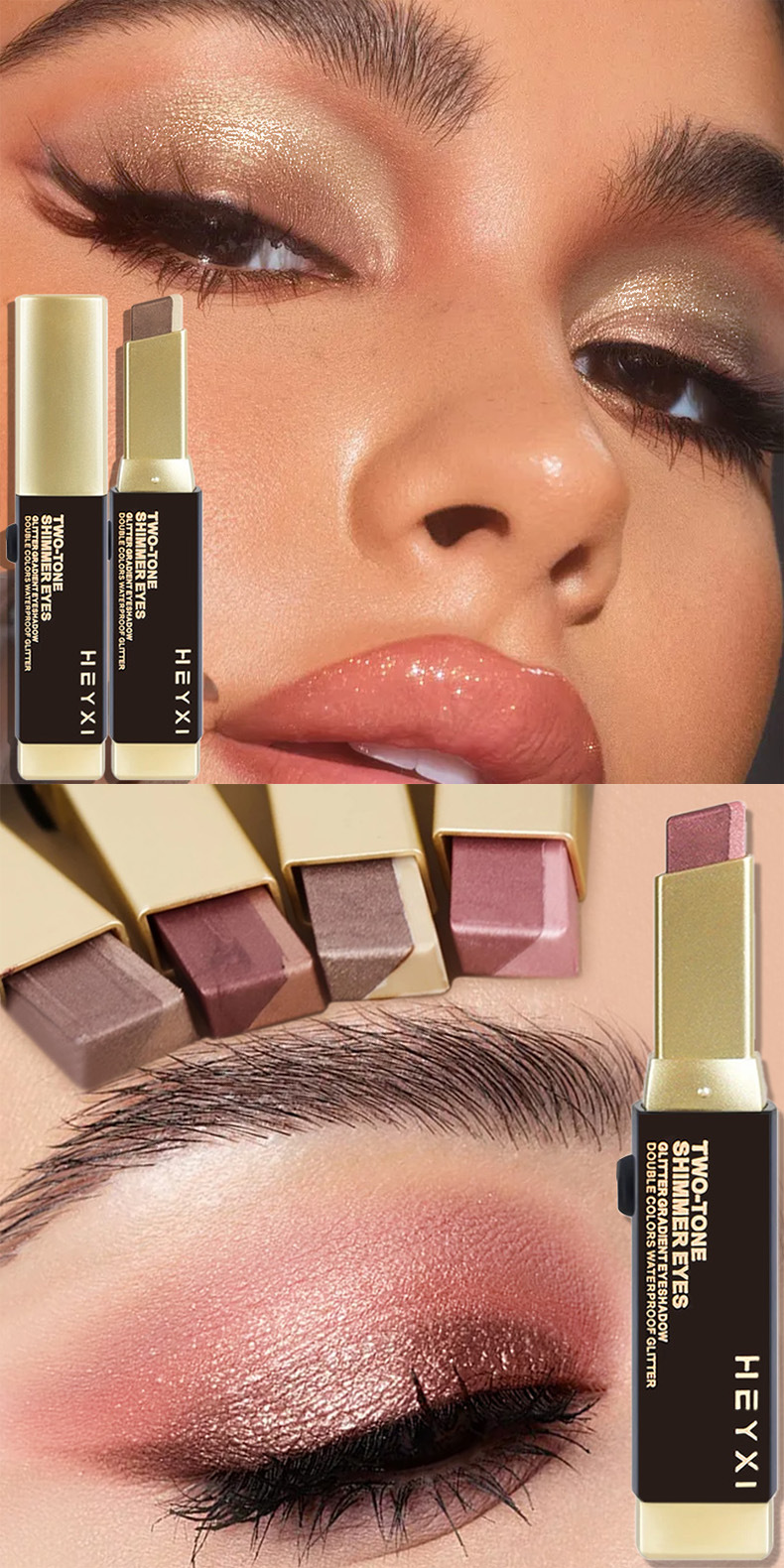 HEYXI cross-border popular flash eye shadow stick twilight eye shadow set with two-color gradient waterproof eye shadow pen view 2