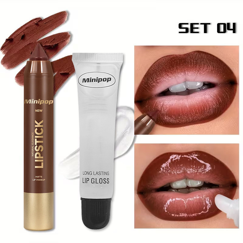 MINIPOP Lip Color Lip Oil Two Pack Matte Mist Mouth Red Lip Liner Pen Waterproof Lasting Makeup view 8