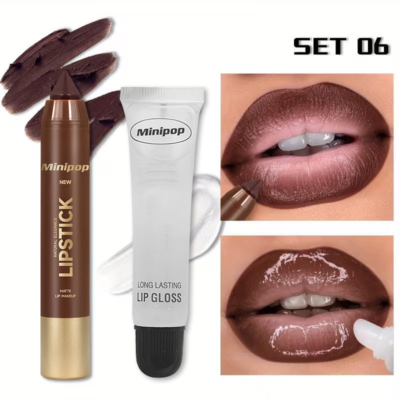 MINIPOP Lip Color Lip Oil Two Pack Matte Mist Mouth Red Lip Liner Pen Waterproof Lasting Makeup view 10