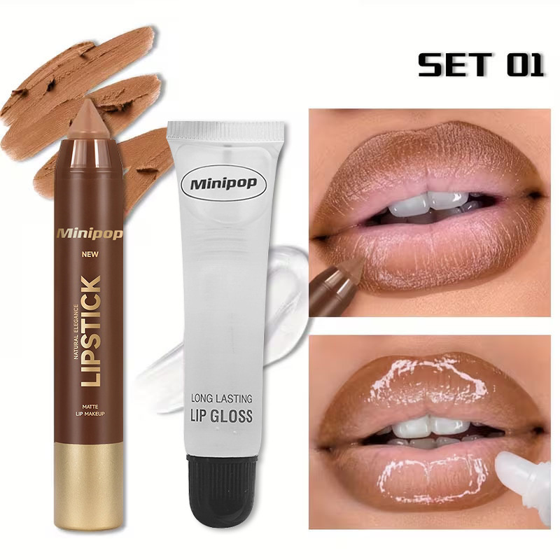 MINIPOP Lip Color Lip Oil Two Pack Matte Mist Mouth Red Lip Liner Pen Waterproof Lasting Makeup view 5
