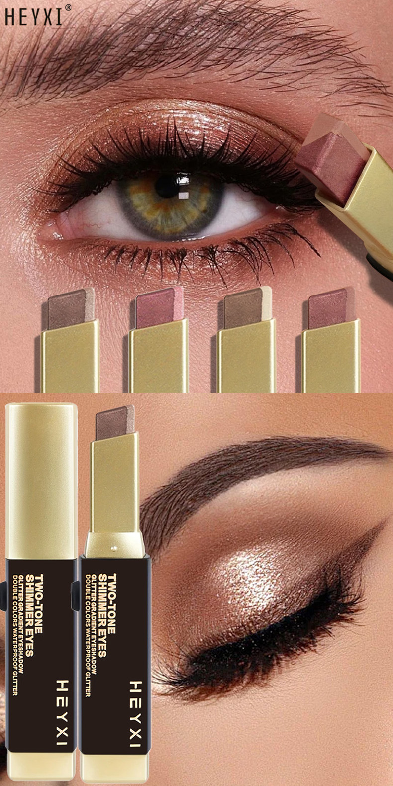 HEYXI cross-border popular flash eye shadow stick twilight eye shadow set with two-color gradient waterproof eye shadow pen