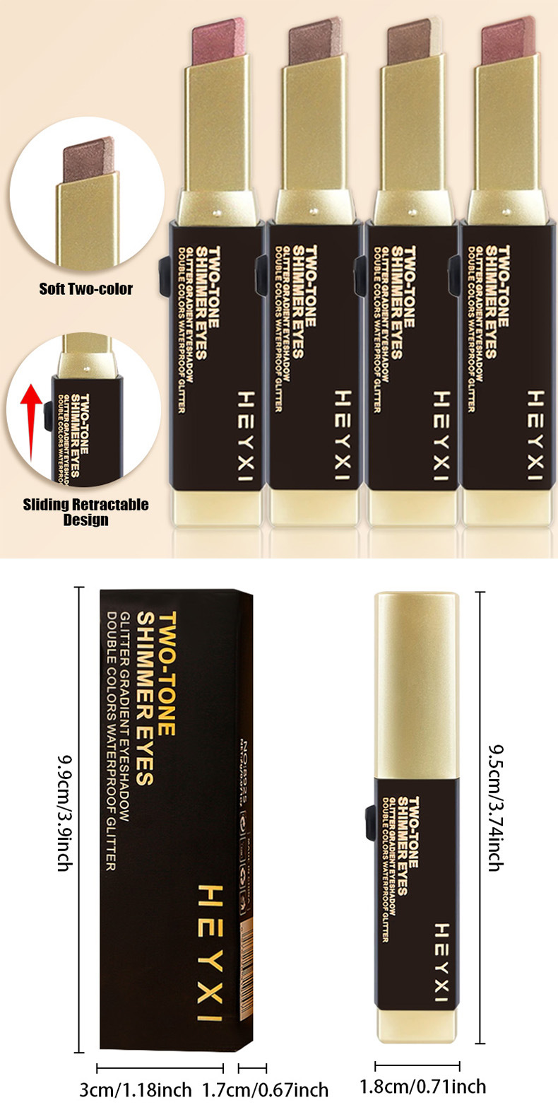 HEYXI cross-border popular flash eye shadow stick twilight eye shadow set with two-color gradient waterproof eye shadow pen view 5