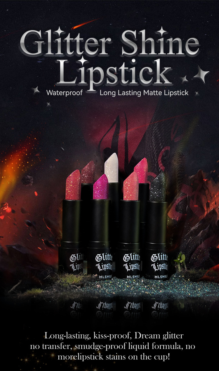 Pearlescent lipstick matte non stick cup waterproof exploding lipstick color display European and American Halloween diamond lipstick