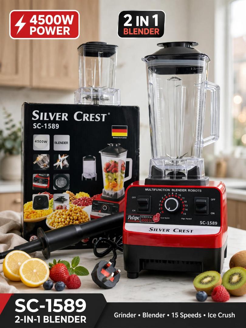 🔥🔥OFFER OFFER 🔥 SILVER CREST Commercial Heavy Blender 2 In 1  Watts Double Jug With Grinding Machine And Grinderelectromate BD05 Multifunction Commercial Blender with Grinder Jar - 5500W.