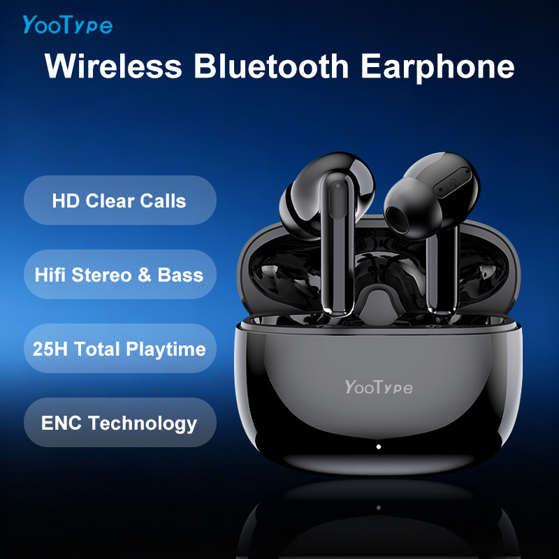 Wireless Earbuds Bluetooth 5.4 YooType ENC Stereo Earpods with Microphone Deep Bass Noise Suppression In Ear 20 Hours Operation 300mAh Sport Earphones for iOS Android Windows Mobile Phones Black