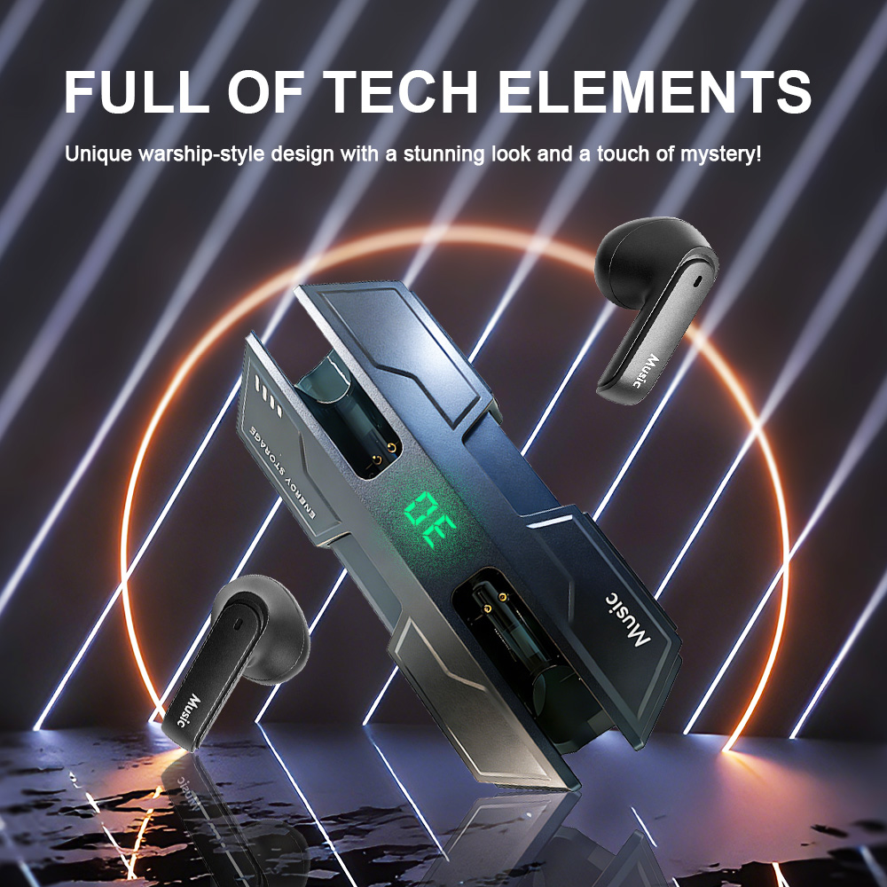 Wireless Bluetooth Gaming Earphones TWS Low Latency Gaming Earbuds YooType K8 LED Digital Display Cyberpunk Mecha Style for iPhone Tecno Android