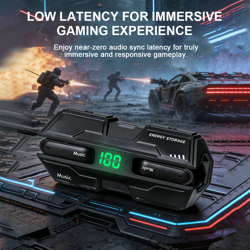 Wireless Bluetooth Gaming Earphones TWS Low Latency Gaming Earbuds YooType K8 LED Digital Display Cyberpunk Mecha Style for iPhone Tecno Android