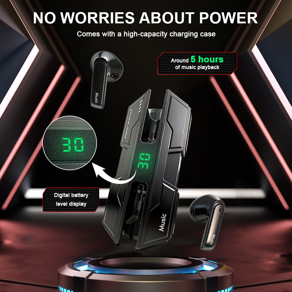 Wireless Bluetooth Gaming Earphones TWS Low Latency Gaming Earbuds YooType K8 LED Digital Display Cyberpunk Mecha Style for iPhone Tecno Android