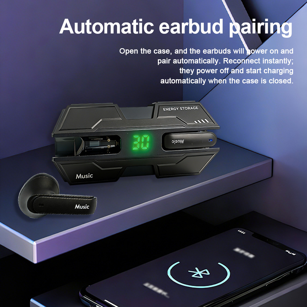 Wireless Bluetooth Gaming Earphones TWS Low Latency Gaming Earbuds YooType K8 LED Digital Display Cyberpunk Mecha Style for iPhone Tecno Android