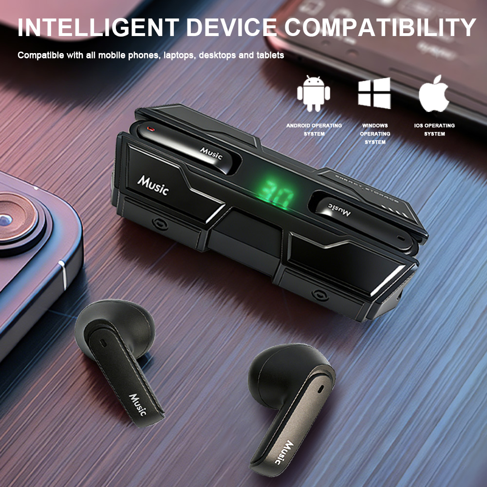 Wireless Bluetooth Gaming Earphones TWS Low Latency Gaming Earbuds YooType K8 LED Digital Display Cyberpunk Mecha Style for iPhone Tecno Android