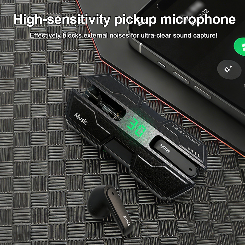 Wireless Bluetooth Gaming Earphones TWS Low Latency Gaming Earbuds YooType K8 LED Digital Display Cyberpunk Mecha Style for iPhone Tecno Android
