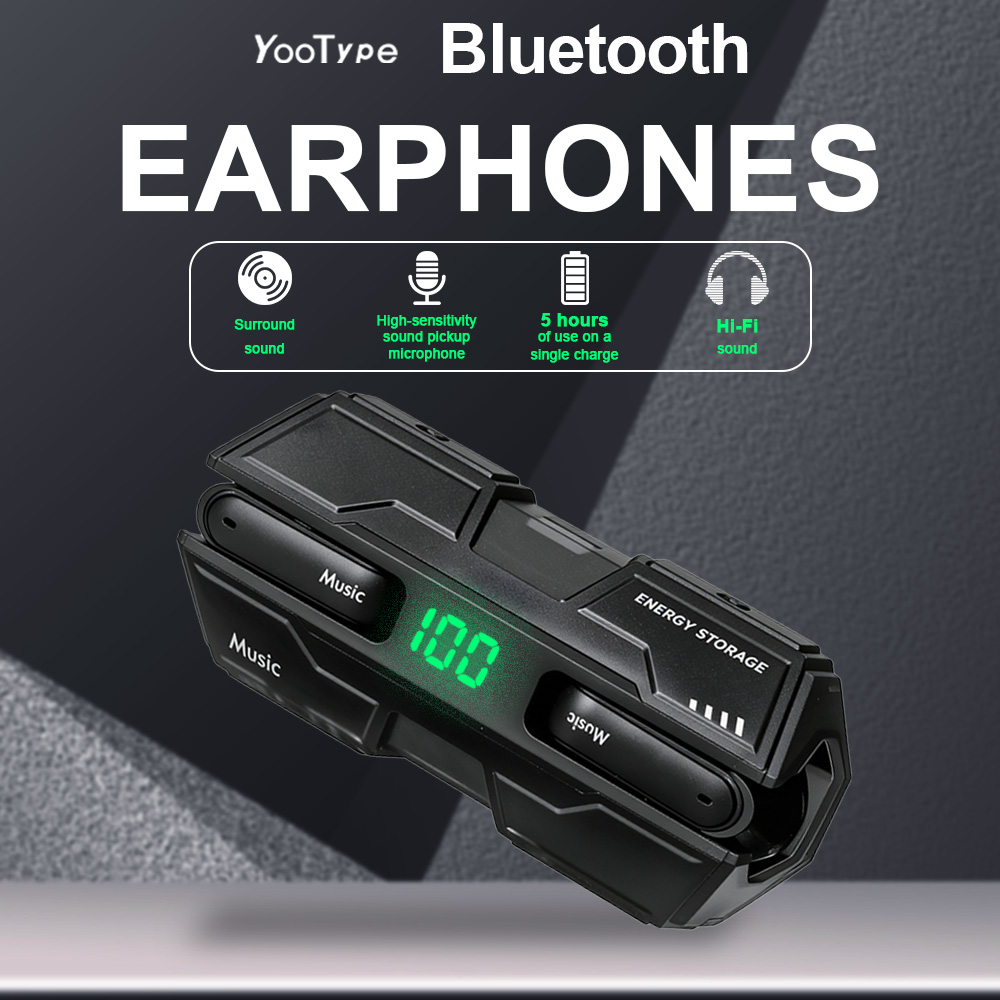 Wireless Bluetooth Gaming Earphones TWS Low Latency Gaming Earbuds YooType K8 LED Digital Display Cyberpunk Mecha Style for iPhone Tecno Android