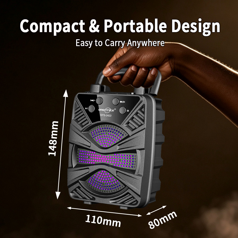 Portable Bluetooth Speaker YooType BT Speaker GTS2422 with Phone Holder Stand 5W Wireless Soundbox RGB Light High Bass TWS USB TF Card Playback FM Radio 360 Surround Sound Outdoor Party Home Media