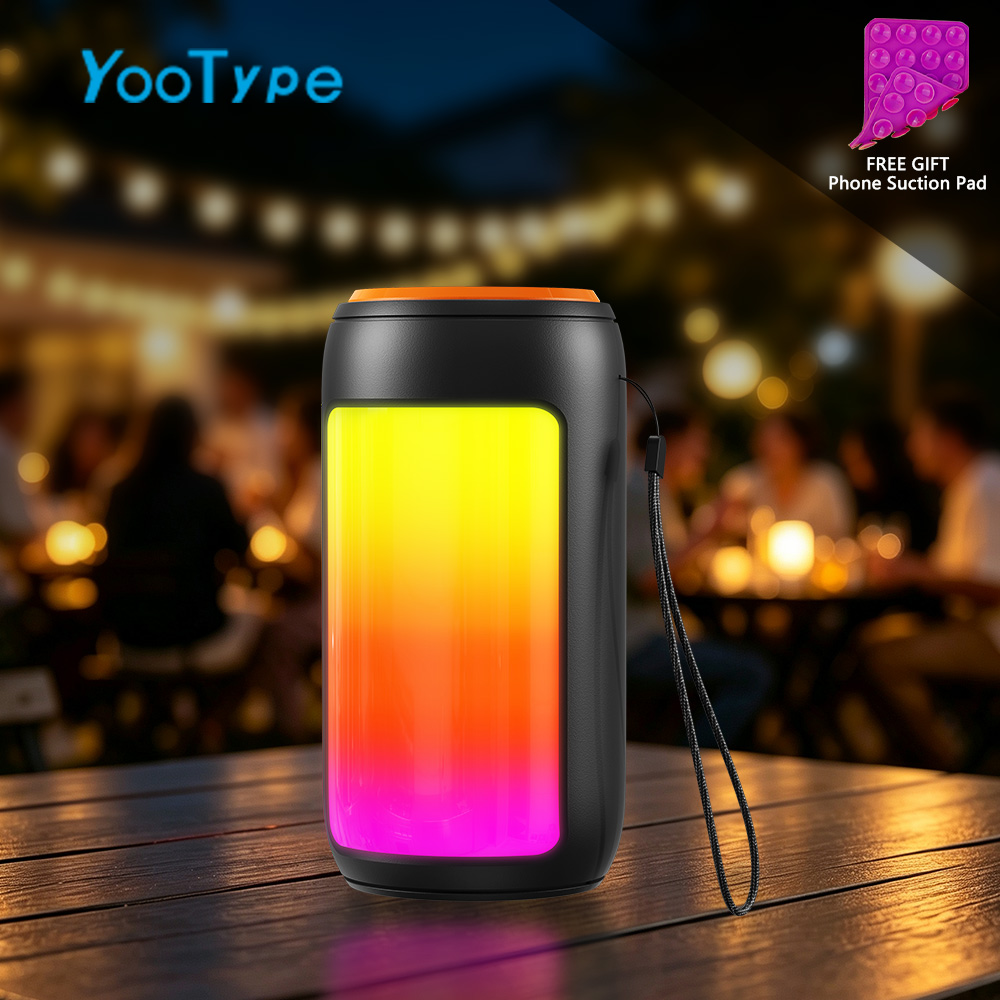 Portable Bluetooth Speaker YooType BT Woofer GTS1731 RGB Colorful Lights FM Radio Wireless Soundbox High Bass TWS USB TF Card Playback 360 Surround Sound Outdoor Party Subwoofer Loudspeaker Black