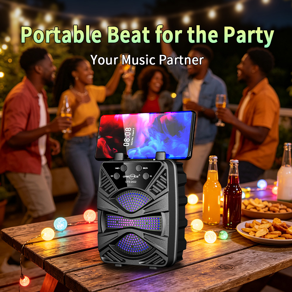 Portable Bluetooth Speaker YooType BT Speaker GTS2422 with Phone Holder Stand 5W Wireless Soundbox RGB Light High Bass TWS USB TF Card Playback FM Radio 360 Surround Sound Outdoor Party Home Media