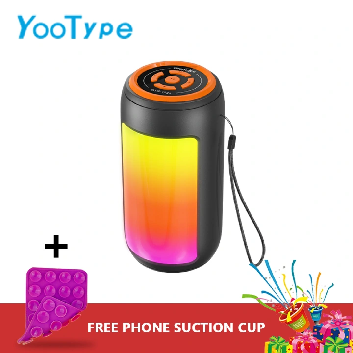 Portable Bluetooth Speaker YooType GTS1731 RGB Colorful Lights FM Radio Wireless Soundbox High Bass TWS USB TF Card Playback 360 Surround Sound Outdoor Party Subwoofer Loudspeaker Black