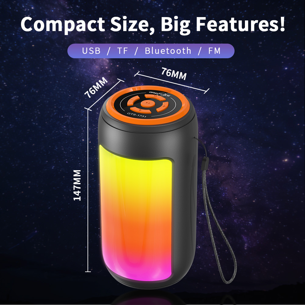 Portable Bluetooth Speaker YooType BT Woofer GTS1731 RGB Colorful Lights FM Radio Wireless Soundbox High Bass TWS USB TF Card Playback 360 Surround Sound Outdoor Party Subwoofer Loudspeaker Black