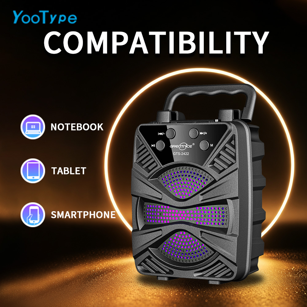 Portable Bluetooth Speaker YooType BT Speaker GTS2422 with Phone Holder Stand 5W Wireless Soundbox RGB Light High Bass TWS USB TF Card Playback FM Radio 360 Surround Sound Outdoor Party Home Media