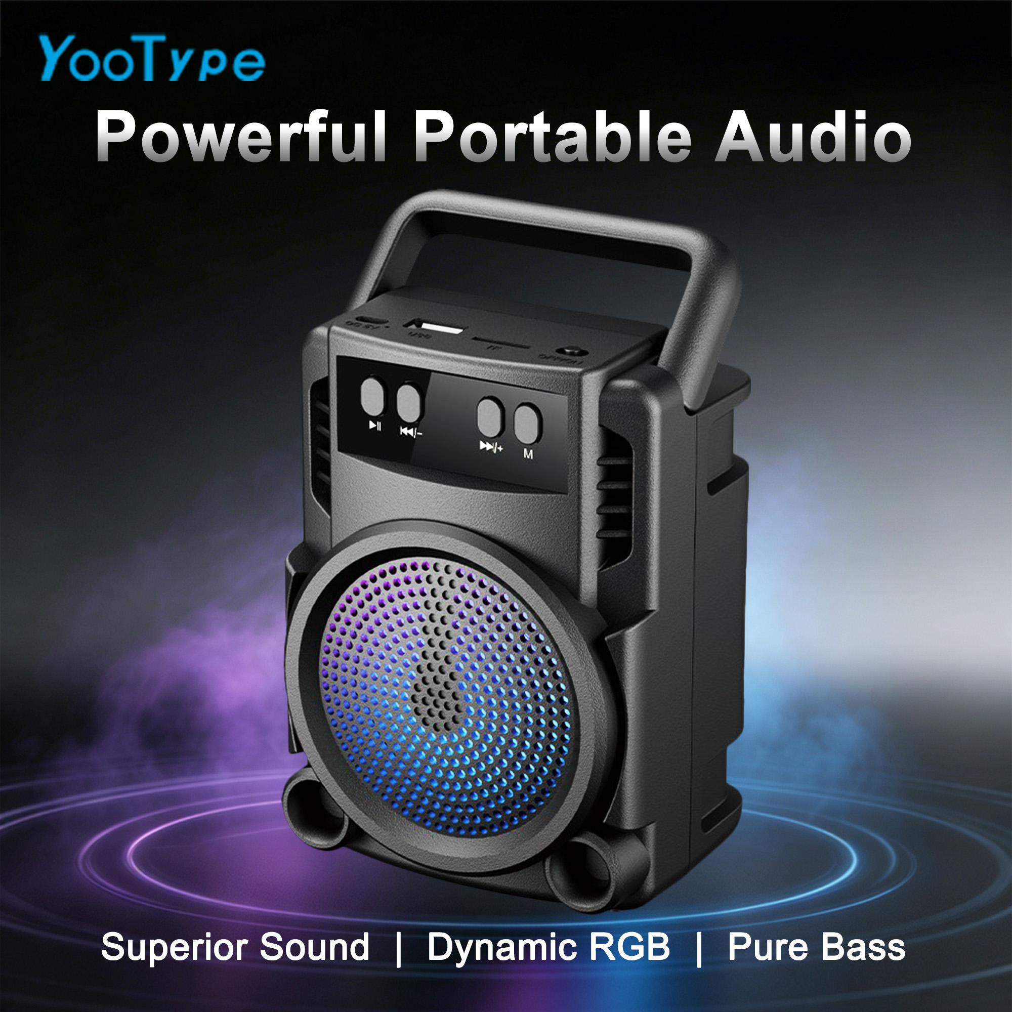 YooType Handheld Portable Bluetooth Speaker 5W Wireless Soundbox RGB Light High Bass FM Radio TWS USB TF Card Playback 360 Surround Sound Outdoor Party Travel Loudspeaker