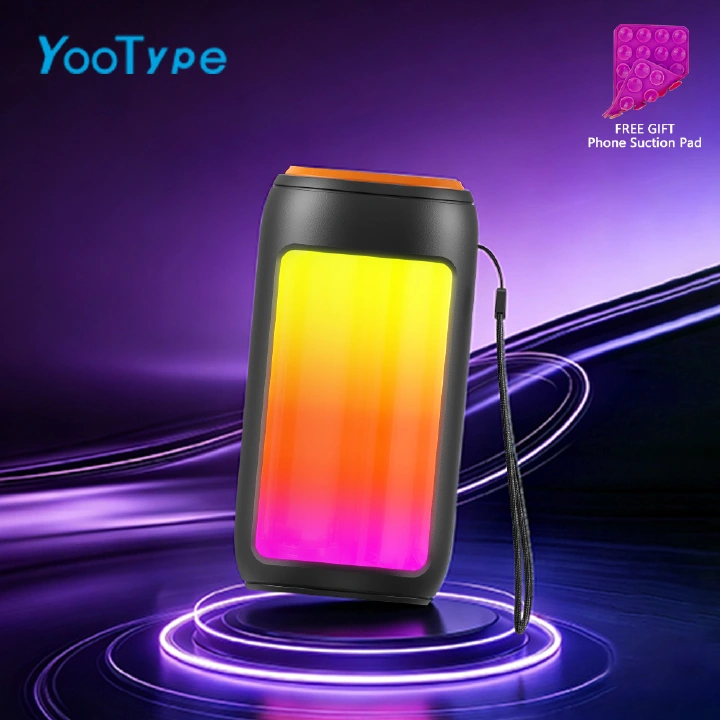 Portable Bluetooth Speaker YooType BT Woofer GTS1731 RGB Colorful Lights FM Radio Wireless Soundbox High Bass TWS USB TF Card Playback 360 Surround Sound Outdoor Party Subwoofer Loudspeaker Black