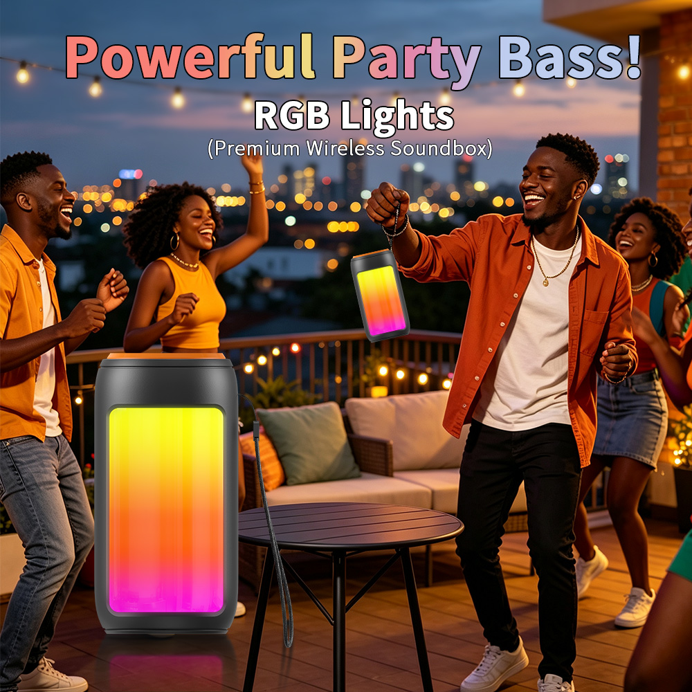 Portable Bluetooth Speaker YooType BT Woofer GTS1731 RGB Colorful Lights FM Radio Wireless Soundbox High Bass TWS USB TF Card Playback 360 Surround Sound Outdoor Party Subwoofer Loudspeaker Black