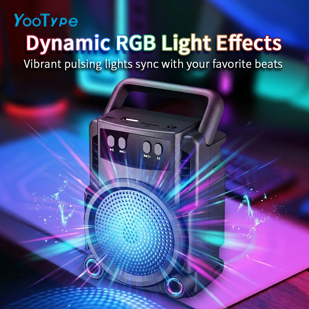 YooType Handheld Portable Bluetooth Speaker 5W Wireless Soundbox RGB Light High Bass FM Radio TWS USB TF Card Playback 360 Surround Sound Outdoor Party Travel Loudspeaker