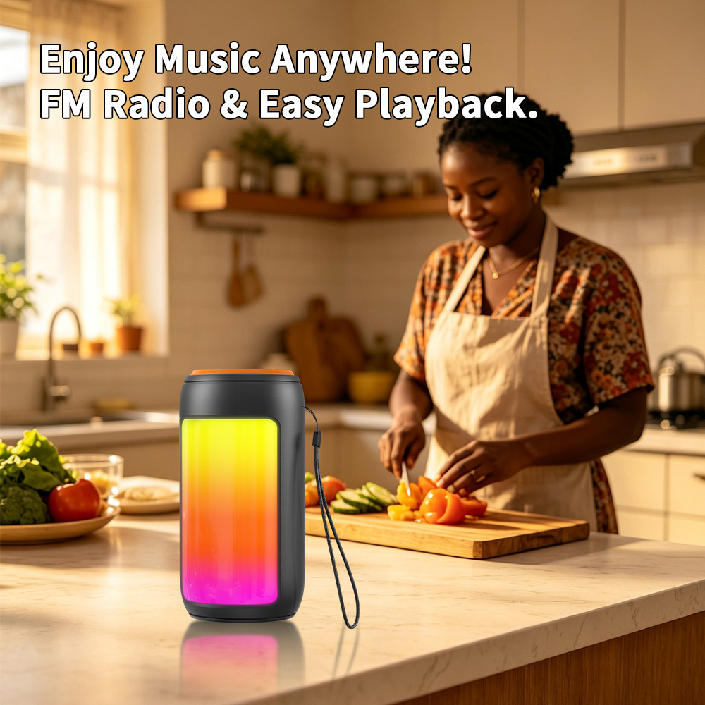 Portable Bluetooth Speaker YooType BT Woofer GTS1731 RGB Colorful Lights FM Radio Wireless Soundbox High Bass TWS USB TF Card Playback 360 Surround Sound Outdoor Party Subwoofer Loudspeaker Black