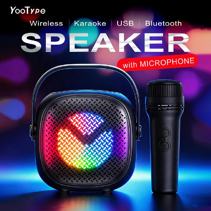 SUPER OFFER! Karaoke Wireless Speaker Portable Bluetooth Speaker YooType Microphone RGB LED Lights Super Bass Bluetooth Soundbox TWS USB TF Outdoor Party Speaker Home Entertainment Long Battery Life