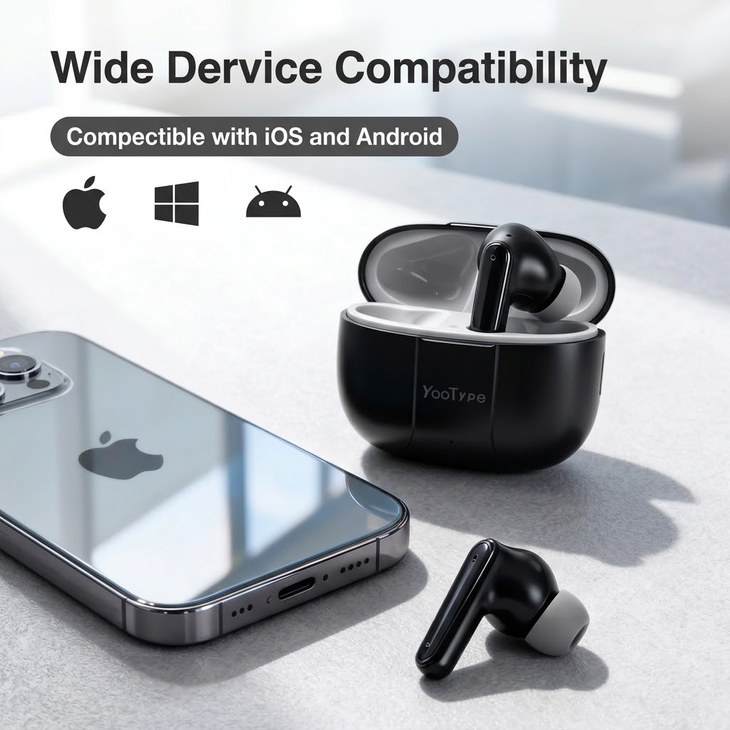 YooType K14 Wireless Bluetooth Earbuds TWS Stereo Earphones Noise Cancelling Deep Bass 300mAh Touch Control Earpods with Mic for iPhone Android