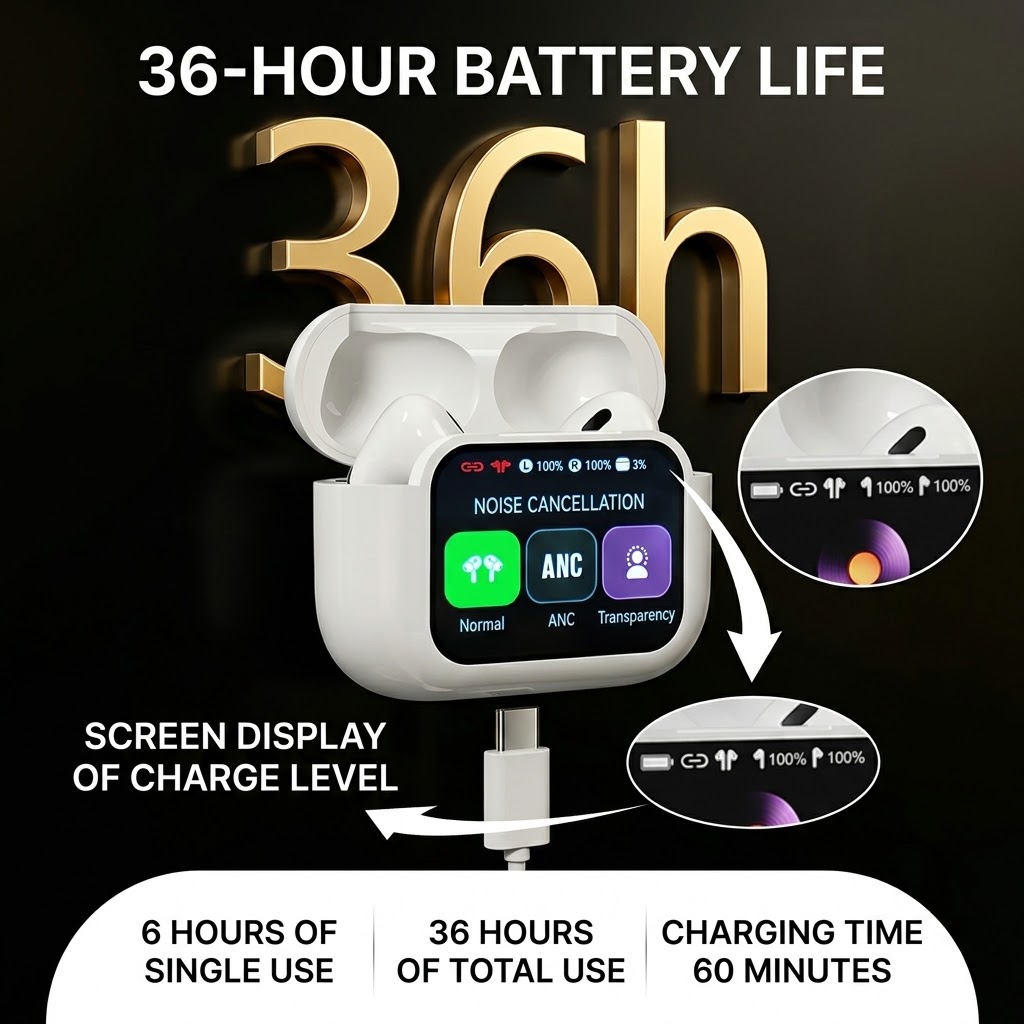 YooType E11 Smart Touch Screen APP Control ANC ENC Wireless Earphones 40H Playtime Find Earbuds TWS Earpods for iPhone Tecno [+Free Cleaning Pen]