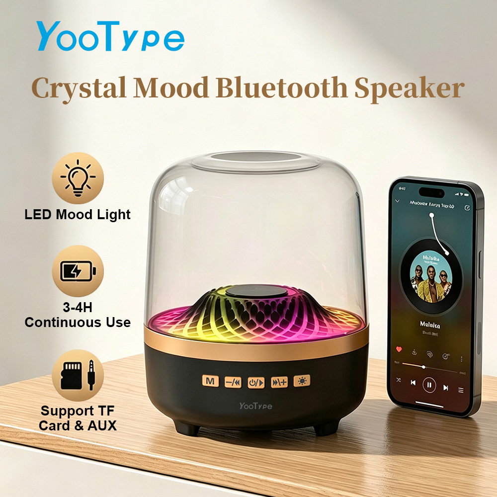 Portable Bluetooth Speaker YooType RGB Colorful Lights Wireless Soundbox Super High Bass Crystal Clear Stereo TWS USB TF Card AUX Support 360 Surround Sound Outdoor Party Home Black Gold