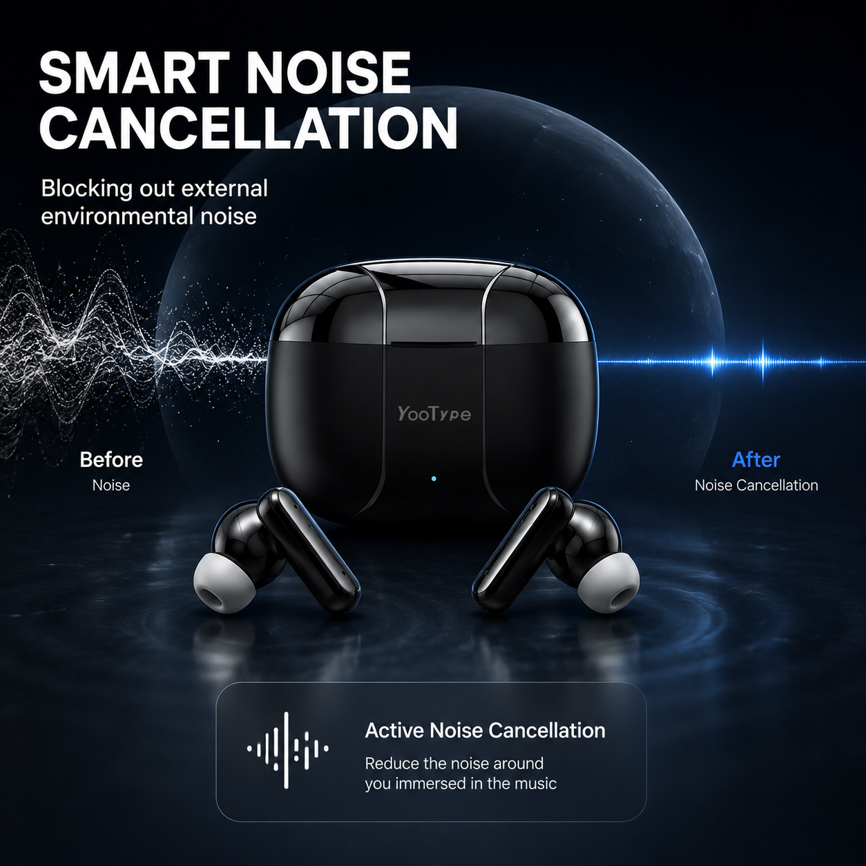 YooType K14 Wireless Bluetooth Earbuds TWS Stereo Earphones Noise Cancelling Deep Bass 300mAh Touch Control Earpods with Mic for iPhone Android